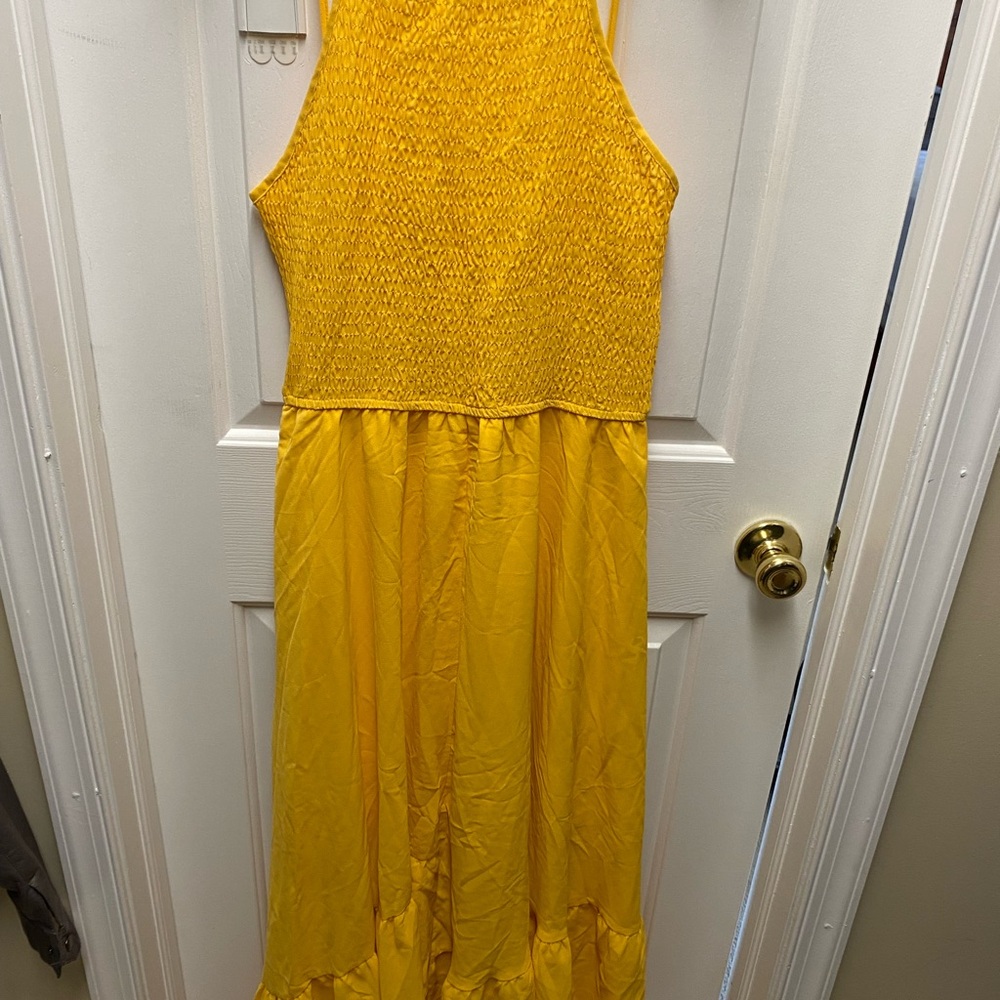 Yellow Maxi Dress with Smocked Bodice